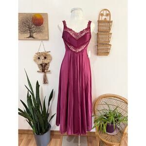 80s NOS Burgundy Lace Nightgown size 1X